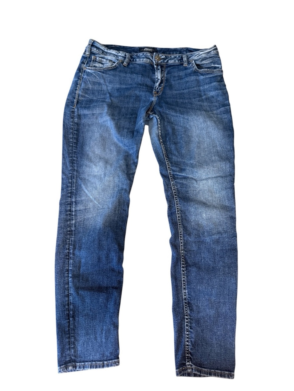Silver Jeans Co Sam Straight Leg Jeans Women W34 L29 Blue Denim Distressed